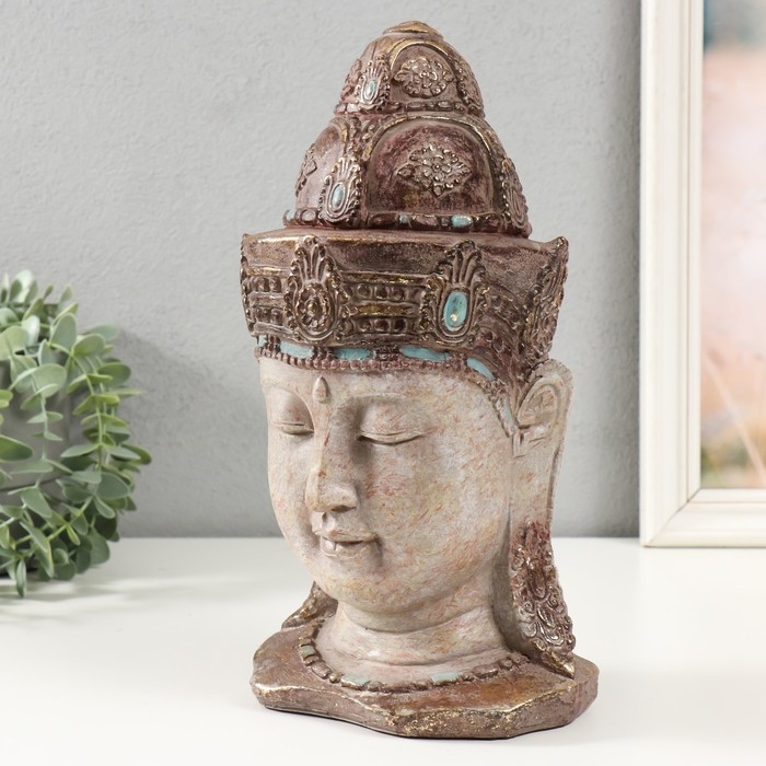Сувенир полистоун бюст Сувенир полистоун бюст "Голова Будды в головном уборе" песочный 13,5х15,5х31 см