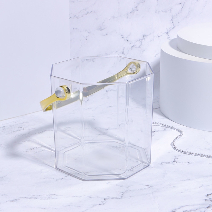 Органайзер для хранения косметических принадлежностей &laquo;CLEAN GOLD&raquo;, с ручкой, восьмиугольный, d = 12,5 &times; 12 см, цвет прозрачный/золотистый