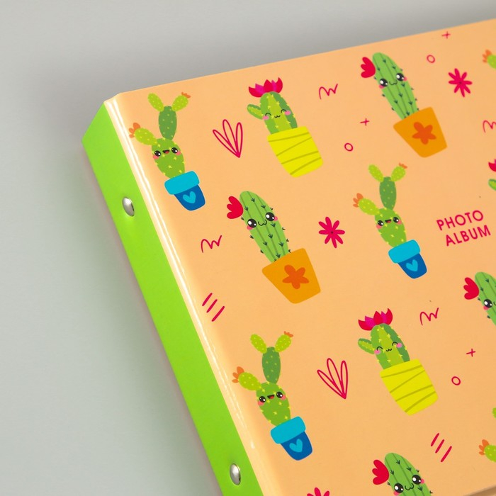 Фотоальбом 25 листов (уголки+кольца) "Кактусы в горшочках" 27х19 см