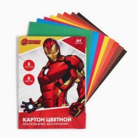 Картон цветной, А4, 8 листов, 8 цветов, немелованный, двусторонний, в папке, 220 г/м², Мстители Картон цветной, А4, 8 листов, 8 цветов, немелованный, двусторонний, в папке, 220 г/м², Мстители