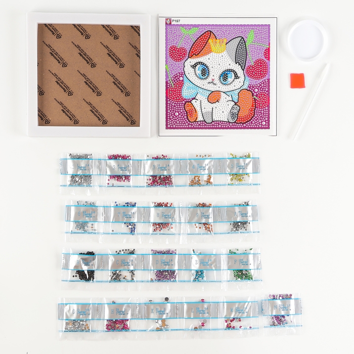 Алмазная мозаика для детей на раме с полным заполнением разнымии стразами &laquo;Кошечка&raquo;, 15 х 15 см