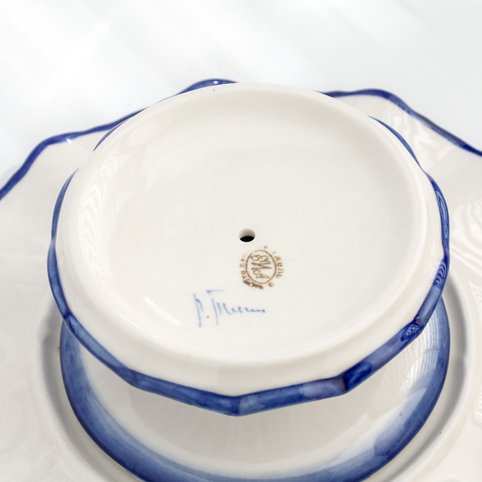 Тортница Тортница "Кружево", гжель, фарфор, d=26 см