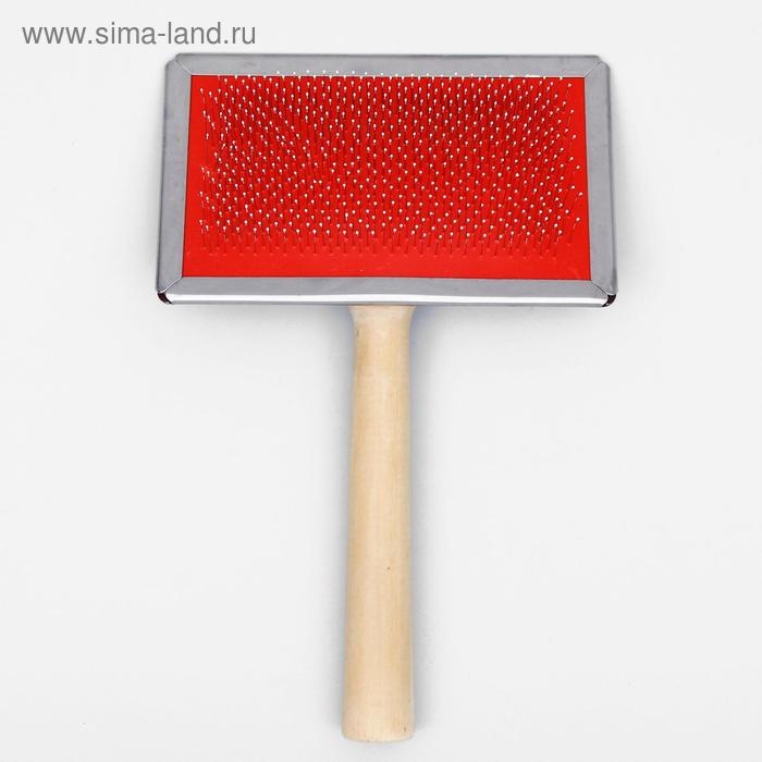 Пуходерка Wood большая широкая с каплями, 12 х 19 см, длинная деревянная ручка