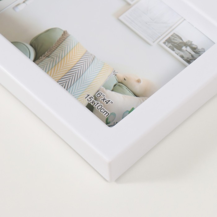 Фоторамка пластик на 4 фото 10х15 Фоторамка пластик на 4 фото 10х15 "Ваза с колосками" белая с серебром 41,5х32,2х2,5 см