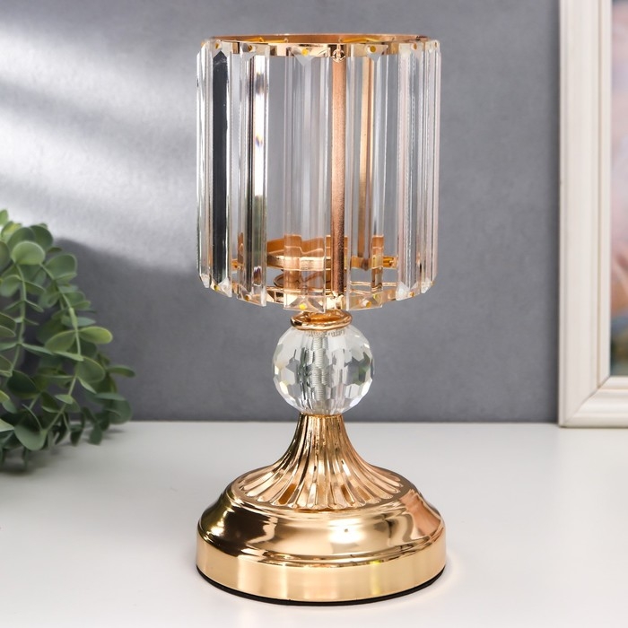 Подсвечник металл, стекло на 1 свечу Подсвечник металл, стекло на 1 свечу "Кристаллы - грани" золото 27х13х13 см