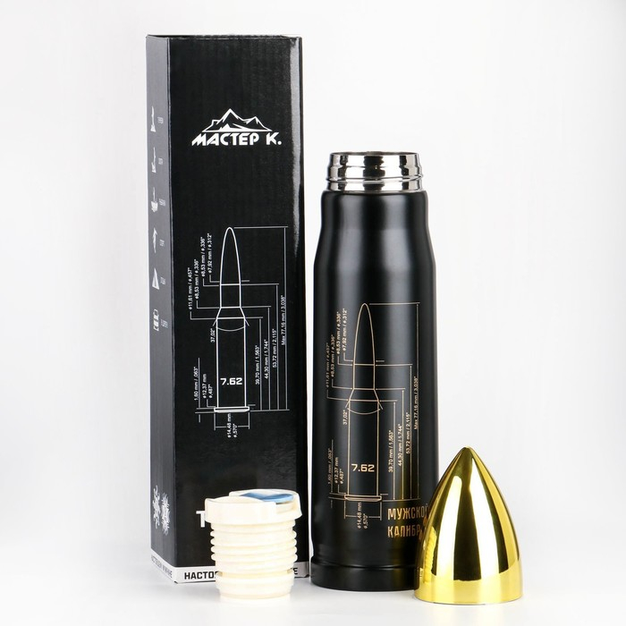 Термоc, 450 мл, Пуля Термоc, 450 мл, Пуля "Мастер К. Мужской калибр", сохраняет тепло 8 ч, 28 х 7 см