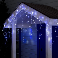 Гирлянда &laquo;Бахрома&raquo; 3 &times; 0.6 м, IP44, УМС, прозрачная нить, 160 LED, свечение бело-синее, мигание, 220 В