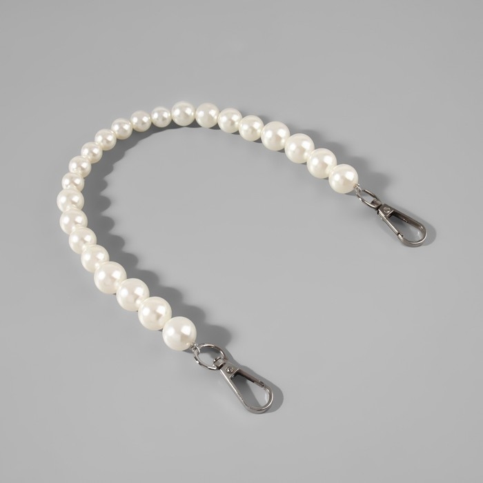 Ручка для сумки, жемчужные бусы, d = 12/14/16 мм, 39 см, цвет белый/серебряный Ручка для сумки, жемчужные бусы, d = 12/14/16 мм, 39 см, цвет белый/серебряный