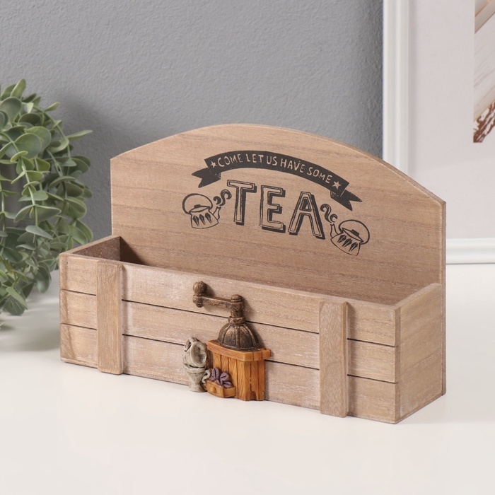 Шкатулка дерево с делениями "Чай и набор для варки кофе" 7х26,5х17 см