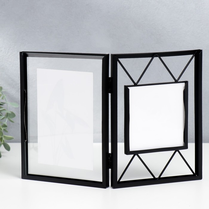 Фоторамка металл на 2 фото 10х10, 10х15 см Фоторамка металл на 2 фото 10х10, 10х15 см "Лофт. Треугольники" чёрная 20х30,5 см