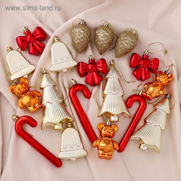 Набор украшений пластик 18 шт "Уют" золото красный