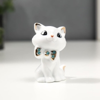 Сувенир керамика "Белый котёночек с бабочкой" с золотом, стразы 7,5 см