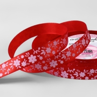 Лента атласная &laquo;Цветочки&raquo;, 15 мм &times; 23 &plusmn; 1 м, цвет красный №026