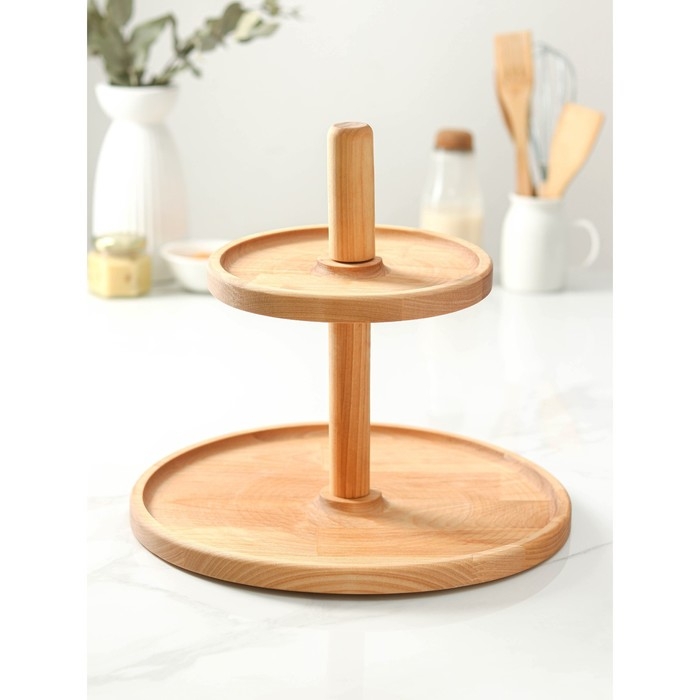 Двухъярусная подставка Adelica, d=32×20×1,8 см, высота 27 см, массив берёзы, пропитано маслом Двухъярусная подставка Adelica, d=32×20×1,8 см, высота 27 см, массив берёзы, пропитано маслом