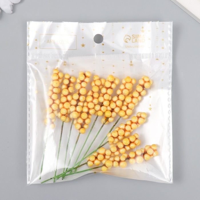 Декор для творчества "Веточка с ягодами" жёлтый набор 10 шт 1х1х9 см