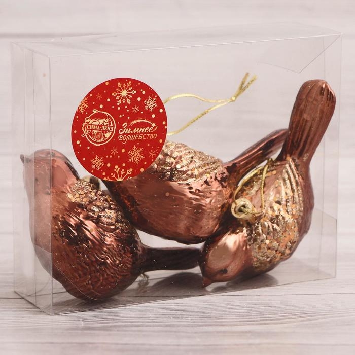 Украшение ёлочное "Певчие птички" (набор 3 шт) 10х7 см, коричневый