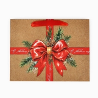 Пакет подарочный новогодний крафтовый вертикальный &laquo;С Новым годом&raquo;, бант, MS 18 х 23 х 10 см, Новый год