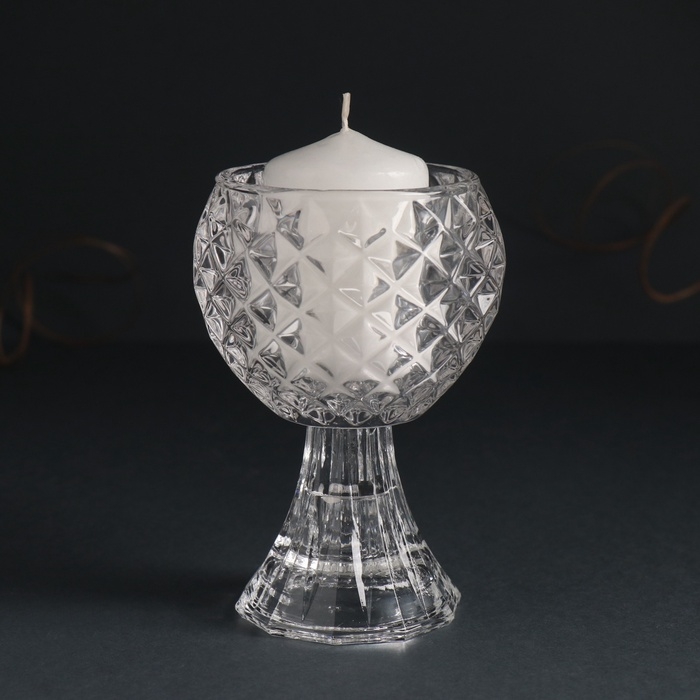Подсвечник стекло на 1 свечу d=3 см "Ромбы" прозрачный 8х8х11 см