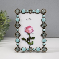 Фоторамка металл, стекло 13х18 см "Бирюза" эмаль, стразы 1х12,4х17 см