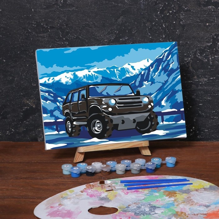 Картина по номерам на холсте с подрамником &laquo;Внедорожник в горах&raquo; 20х30 см