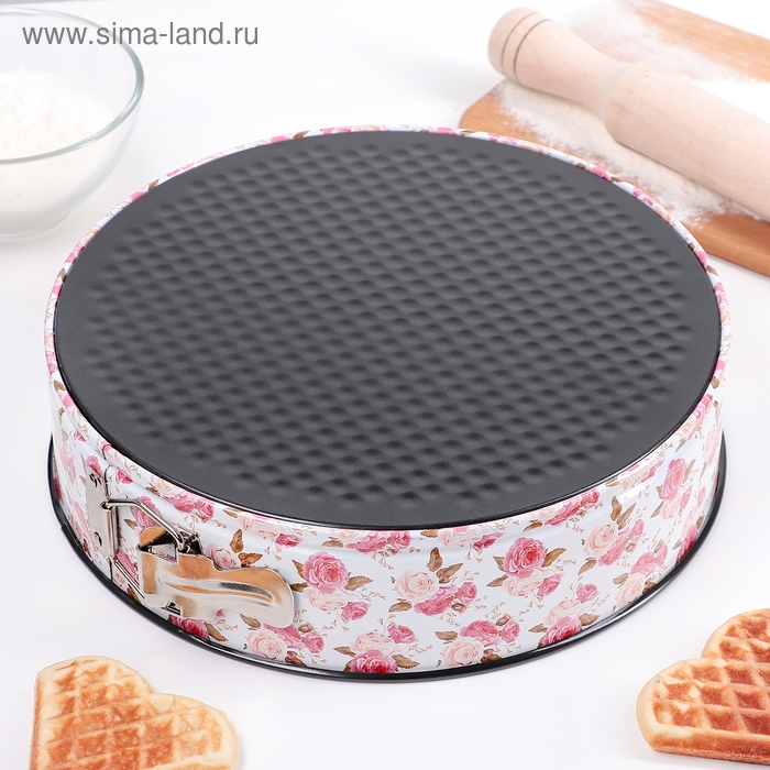 Форма для выпечки разъёмная Доляна &laquo;Букетик. Круг&raquo;, d= 26 см, антипригарное покрытие, цвет белый