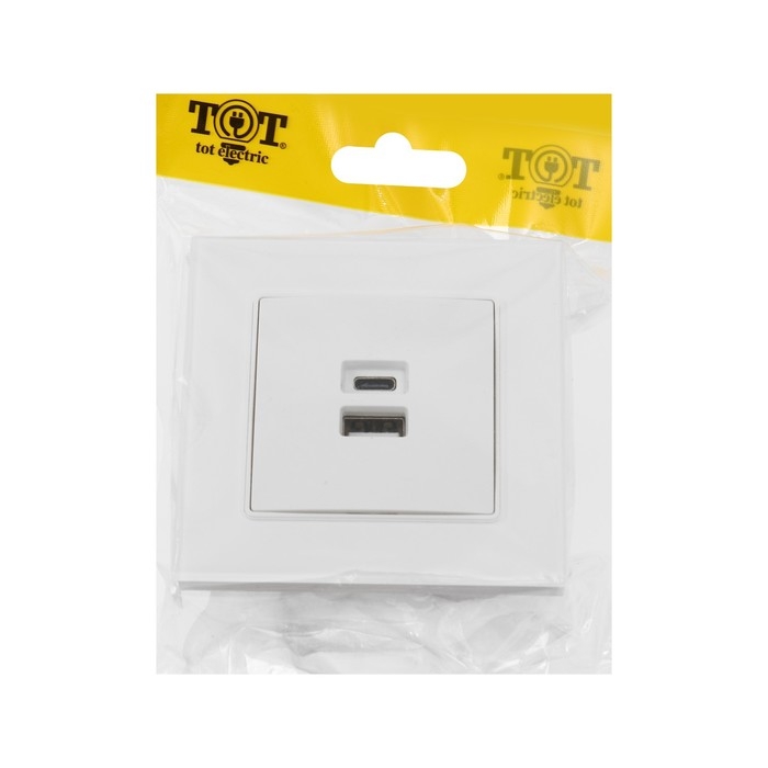 Розетка с USB-A + USB-C разъёмами, 2.1 A, 5В, TOT Glossy Glass, скрытая, стекло, белая Розетка с USB-A + USB-C разъёмами, 2.1 A, 5В, TOT Glossy Glass, скрытая, стекло, белая