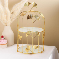 Этажёрка - фруктовница круглая, 2 яруса, &laquo;Мрамор&raquo;, d=21 см, цвет металла золотой