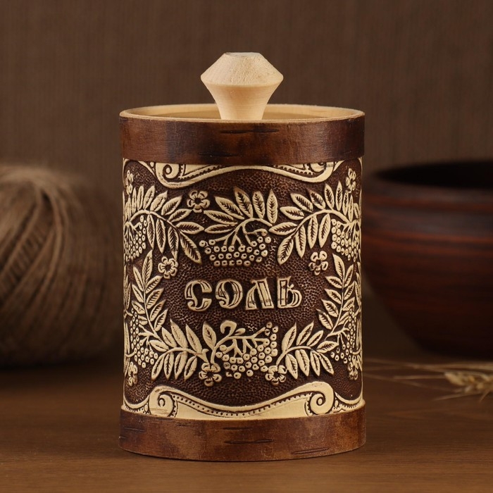 Туес "Гроздья рябины" Д8см, СОЛЬ, береста