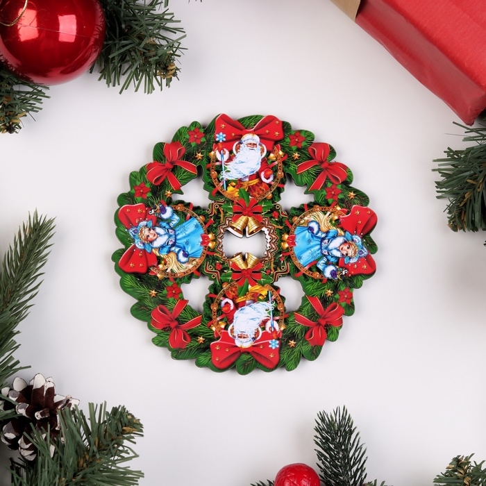 Новый год. Подставка под горячее "Дед Мороз и Снегурочка", d-14 см