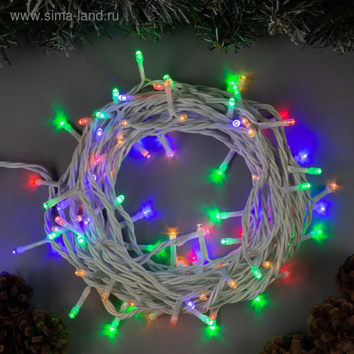 Гирлянда &laquo;Нить&raquo; 10 м, IP44, белая нить, 100 LED, свечение мульти, 8 режимов, 220 В