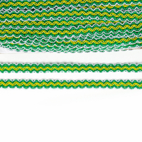 Тесьма бело-зелёно-желтая, ширина 1,2 см, в упаковке 50 м