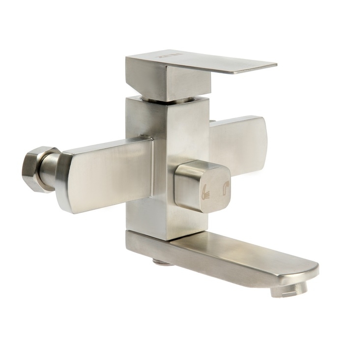 Смеситель для ванны ZEIN, квадрат, короткий излив, с душевым набором, нержав сталь, сатин Смеситель для ванны ZEIN, квадрат, короткий излив, с душевым набором, нержав сталь, сатин