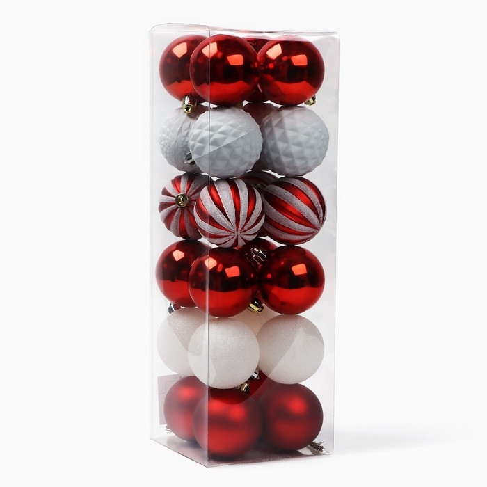 Ёлочные шары новогодние, на Новый год, d=6 см, 24 шт., цвет белый и бордовый Ёлочные шары новогодние, на Новый год, d=6 см, 24 шт., цвет белый и бордовый