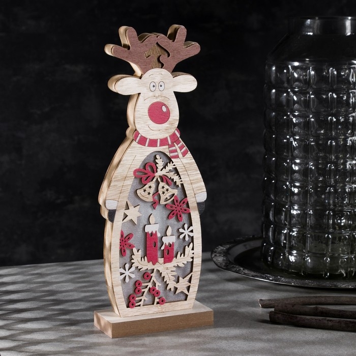 Светодиодная фигура &laquo;Олень&raquo; 11 &times; 30 &times; 5 см, дерево, батарейки АААх2 (не в комплекте), свечение тёплое белое