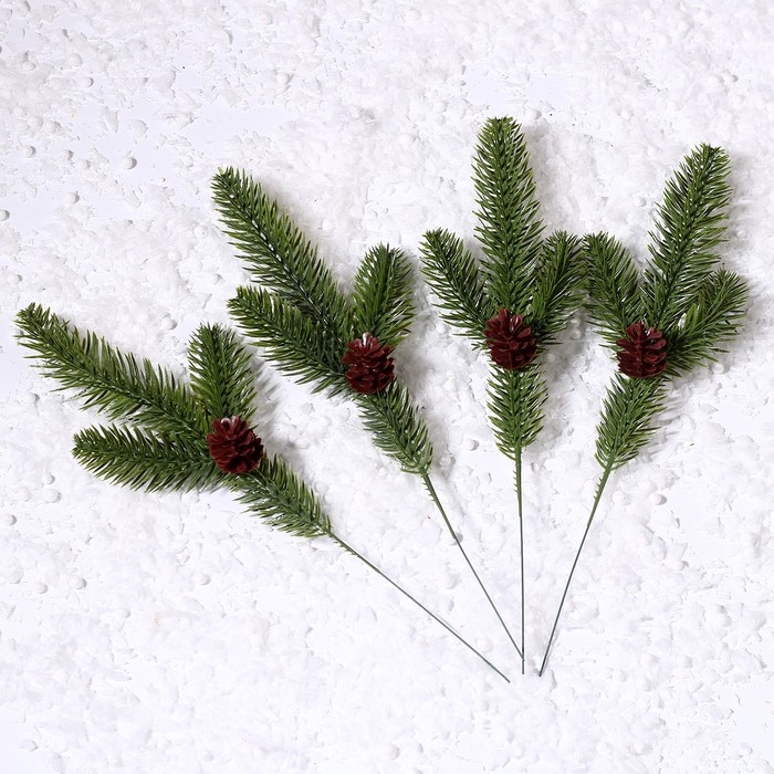 Декор &laquo;Веточка ели с шишкой&raquo;, набор 4 шт., размер 1 шт. &mdash; 28 см