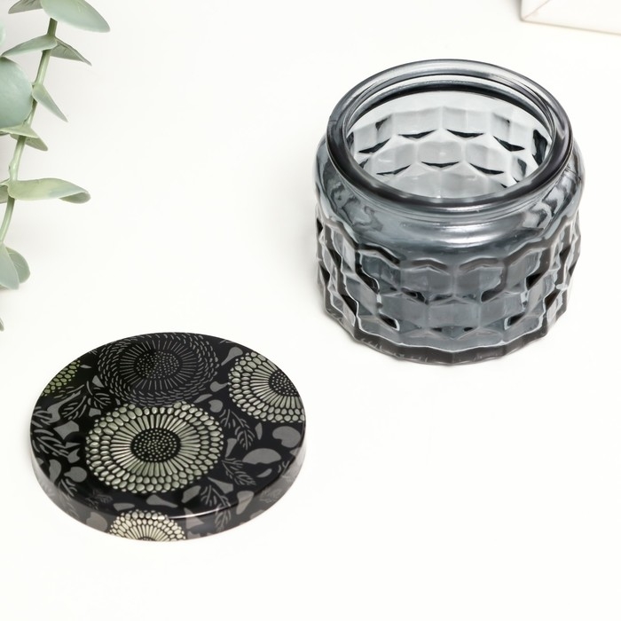Банка для свечей стекло с крышкой "Соты" серая 5х7х7 см, МИКС
