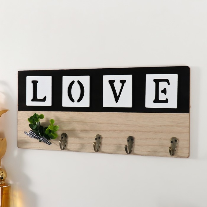 Крючки декоративные дерево "Любовь. Эвкалипт с бантиком" 35,7х16 см