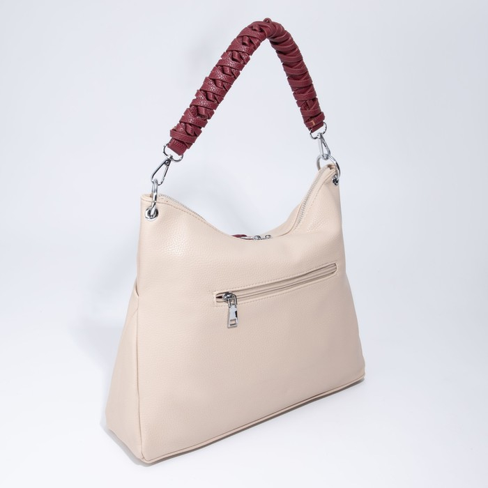 Сумка-мешок, отдел на молнии, 3 наружных кармана, длинный ремень, цвет бежевый/бордовый Сумка-мешок, отдел на молнии, 3 наружных кармана, длинный ремень, цвет бежевый/бордовый