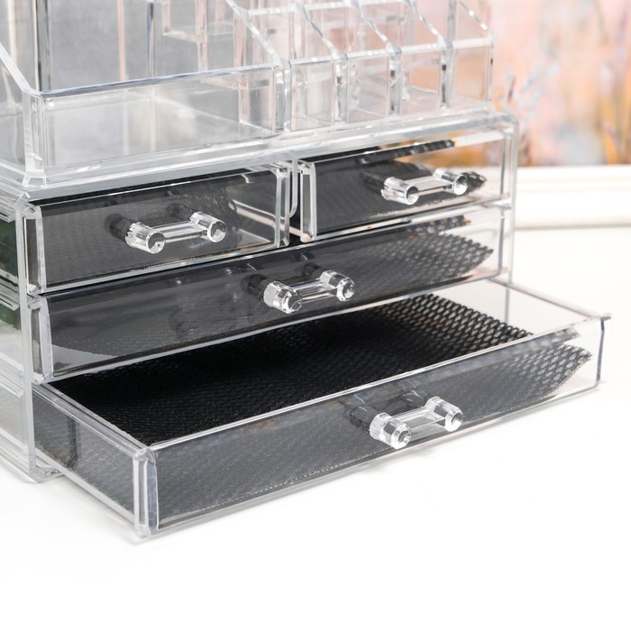 Шкатулка-органайзер пластик 4 ящика прозрачная 18,5х14,5х24 см