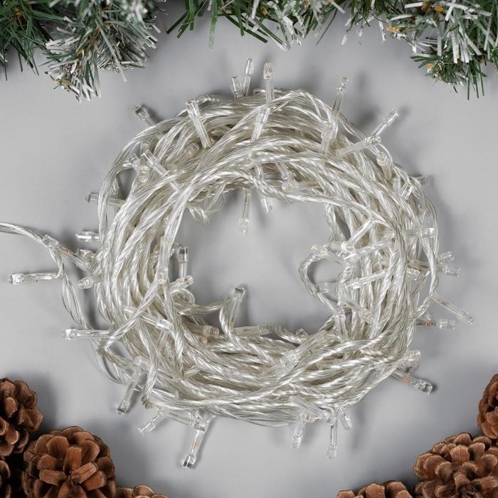 Гирлянда &laquo;Нить&raquo; 10 м, IP20, прозрачная нить, 100 LED, свечение тёплое белое, 8 режимов, 220 В