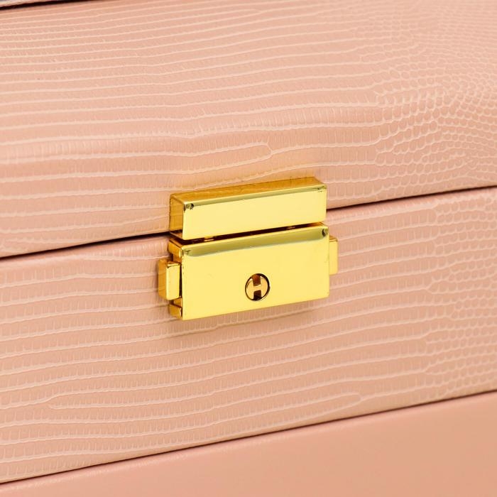 Шкатулка кожзам для украшений сундучок Шкатулка кожзам для украшений сундучок "Рептилия розовая" комбинированная 10,5х12х16 см