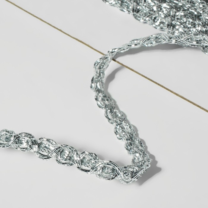 Тесьма декоративная, 6 мм, 10 ± 1 м, цвет серебряный Тесьма декоративная, 6 мм, 10 ± 1 м, цвет серебряный