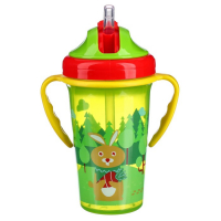Поильник детский с силиконовой трубочкой, 300 мл., с ручками, цвет зеленый Поильник детский с силиконовой трубочкой, 300 мл., с ручками, цвет зеленый