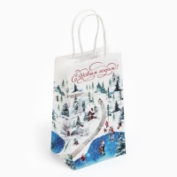 Пакет подарочный новогодний &laquo;С Новым годом&raquo;, белый крафт, 12 х 21 х 9 см , Новый год