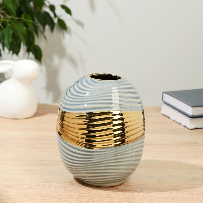 Ваза керамика настольная Ваза керамика настольная "Вивьен" d-5,5х11 см h-17,5 см, золотисто-голубой