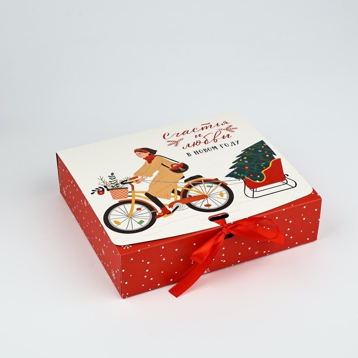 Коробка подарочная новогодняя складная двухсторонняя &laquo;Новогодние истории&raquo;, 20 х 18 х 5 см, БЕЗ ЛЕНТЫ, Новый год