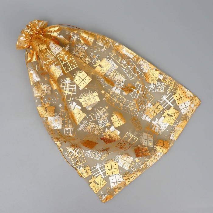 Мешочек подарочный органза &laquo;Золотые подарочки&raquo;, 30 х 40 см +/- 1.5 см, Новый год