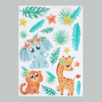 Наклейка интерьерная цветная "Зверята и экзотические цветы" 50х70 см