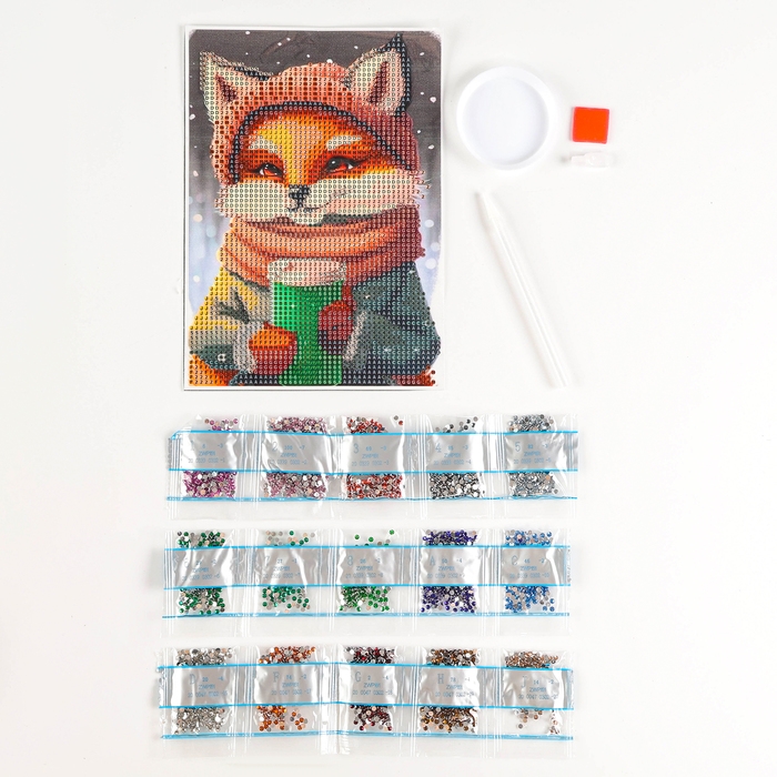 Алмазная мозаика на новый год с частичным заполнением на холсте &laquo;Лисичка&raquo;, 15 х 21 см, новогодний набор для творчества