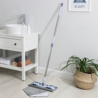 Швабра для мытья пола плоская Доляна, 2 насадки из микрофибры, телескопическая стальная ручка, 41&times;15&times;92(136) см